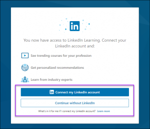 Option to link LinkedIn Learning with LinkedIn account.