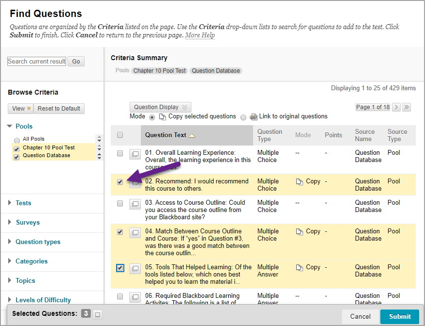 find questions page