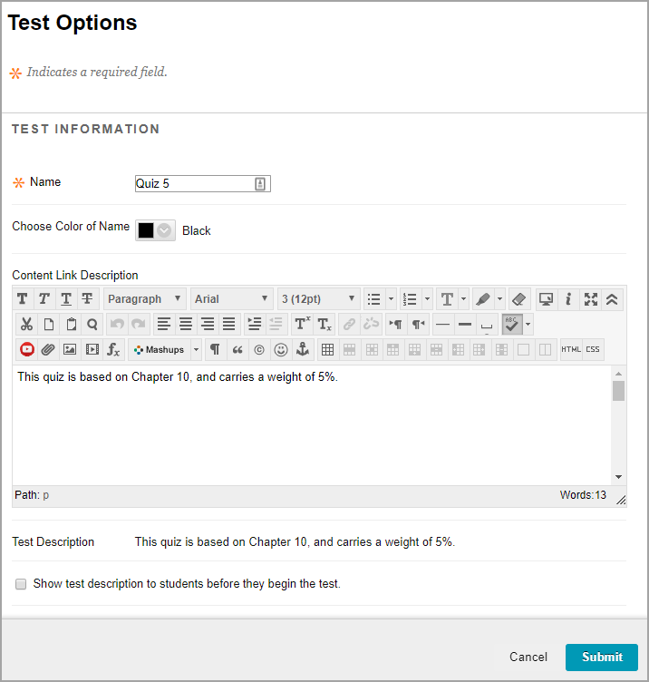 test options