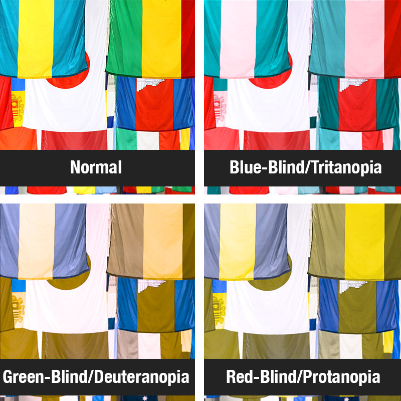  Cluster of world flags through a color blindness simulator.