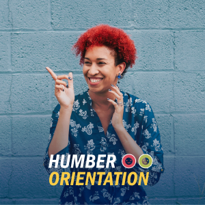Humber Orientation text with 2 smiley emotes