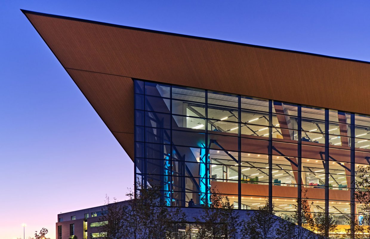 The Barrett Centre for Technology Innovation during the evening.
