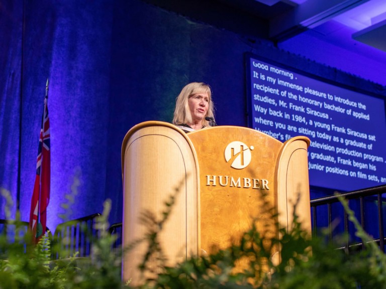 A speaker at the podium