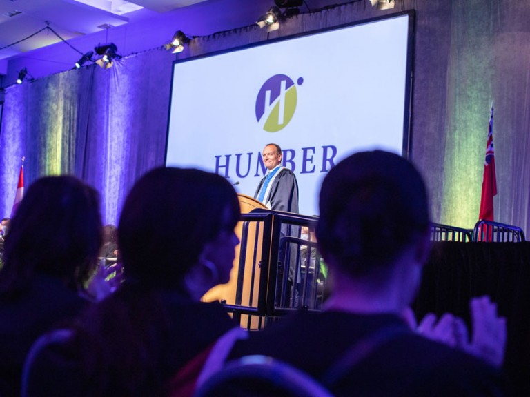 Former Humber President Chris Whitaker speaking at Humber Graduation