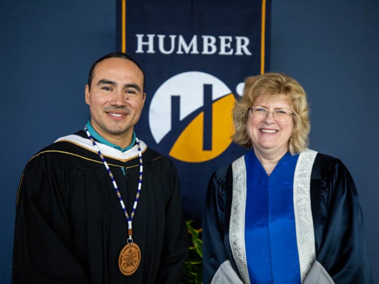 Michael Linklater with Humber president Ann Marie Vaughan