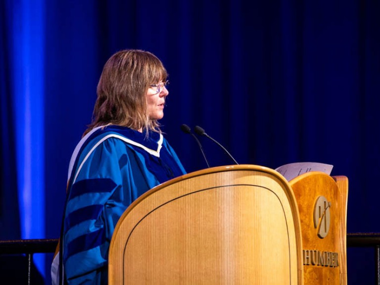 Person speaking behind Humber podium