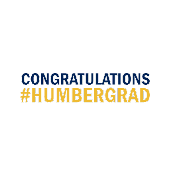 Congratulations humber grads in white and gold with confetti