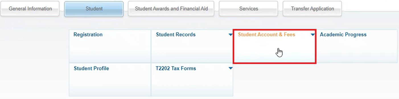 Student Account and Fees block highlighted