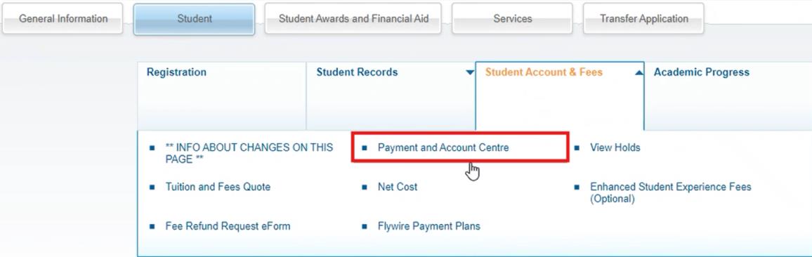 Payment and Account Centre Highlighted