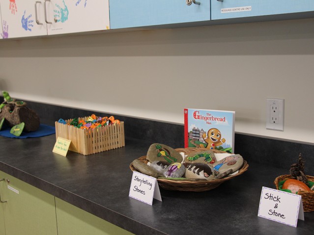 Close up of story telling stones basket