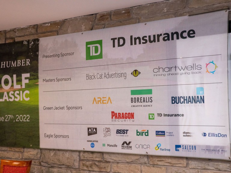 Humber golf classic banner depicting logos of sponsors