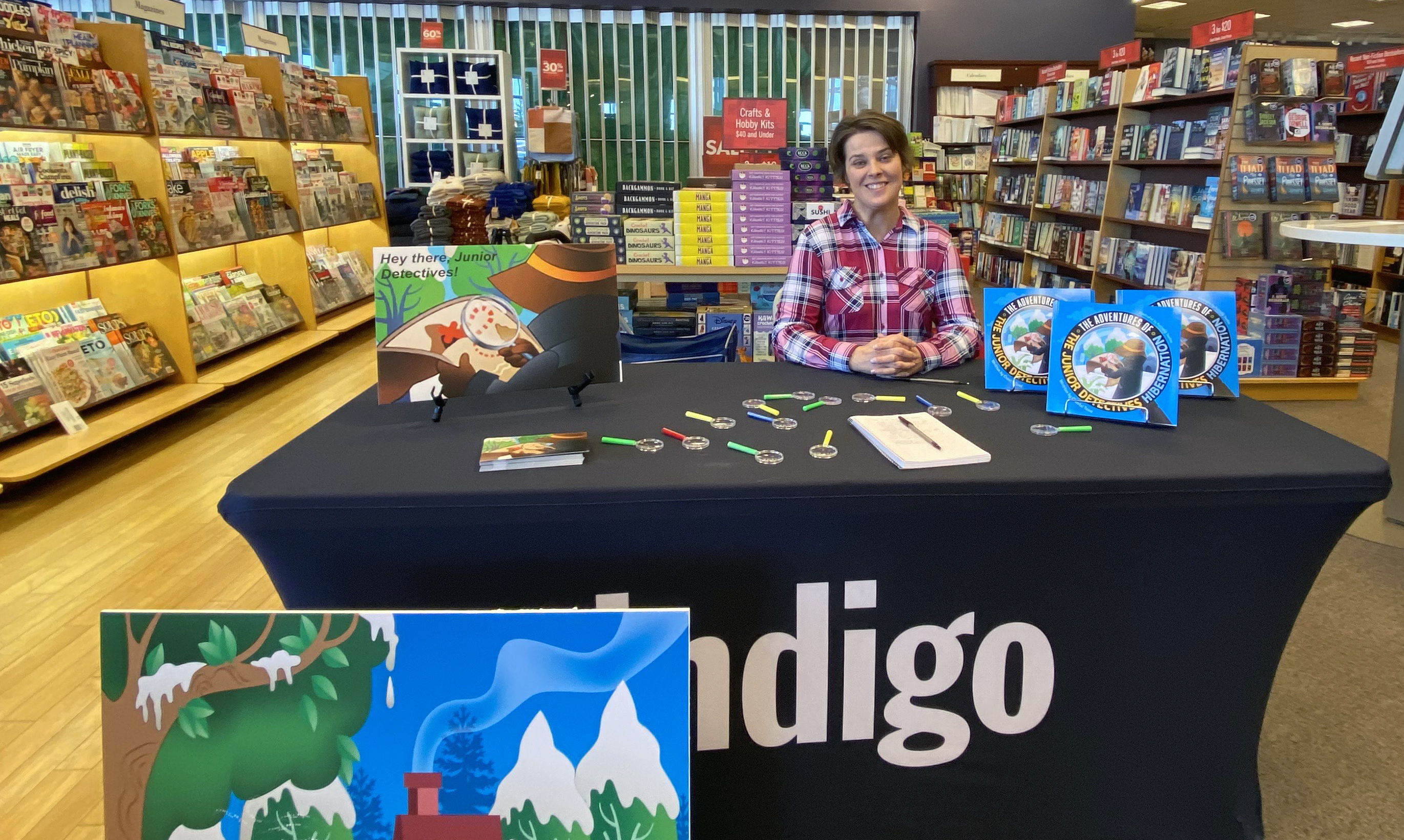 book booth table at indigo - adventures of junior detective