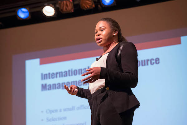 woman speaking presentation