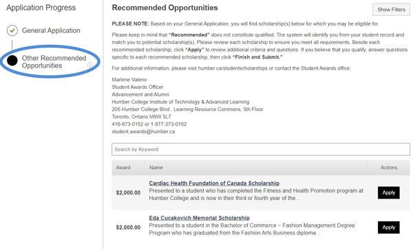 screenshot of other recommended opportunities section
