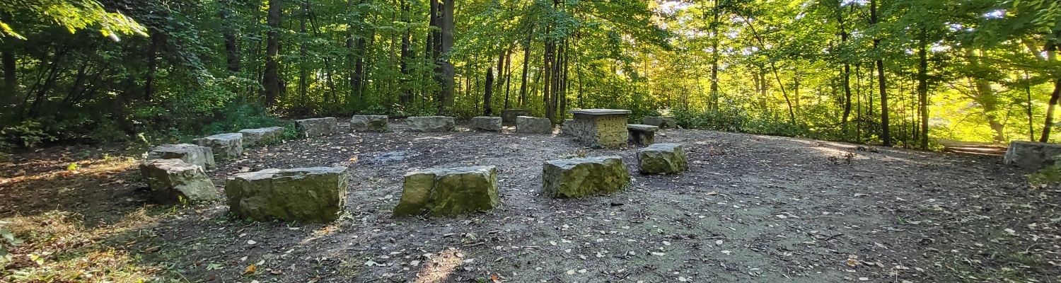 Stone seating in a forest