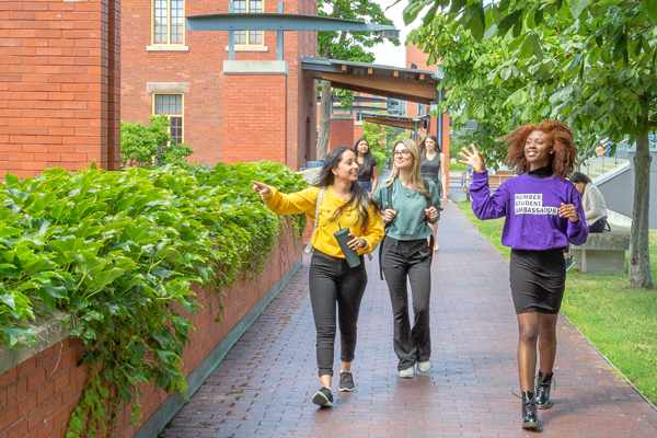 Group of people walking on Humber campus tour