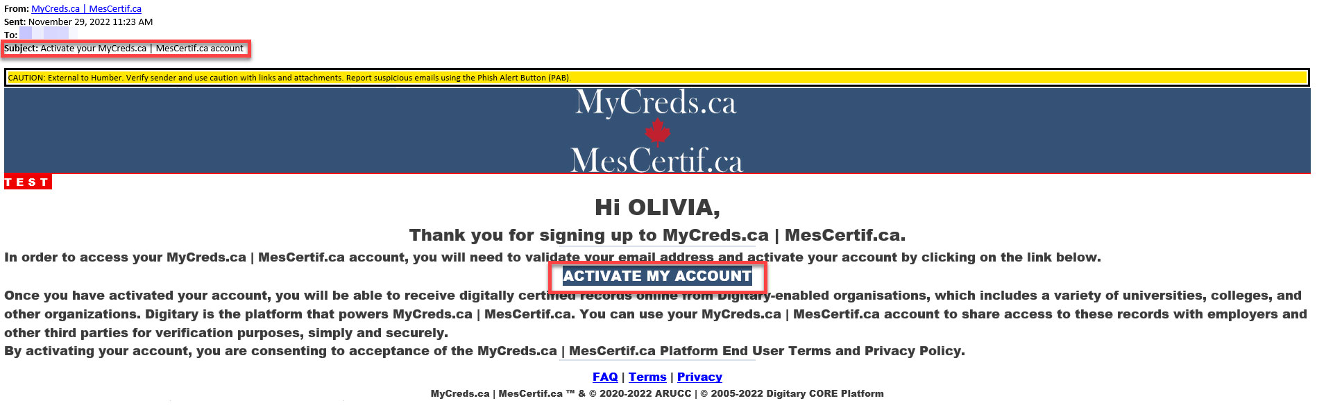 Activate your MyCreds email