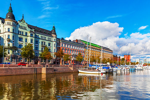 Buildings by a canal in Finland