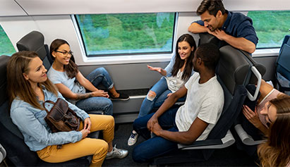group of students on a train