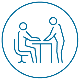 icon of a person sitting and a person standing