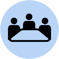 three people sitting at a table icon