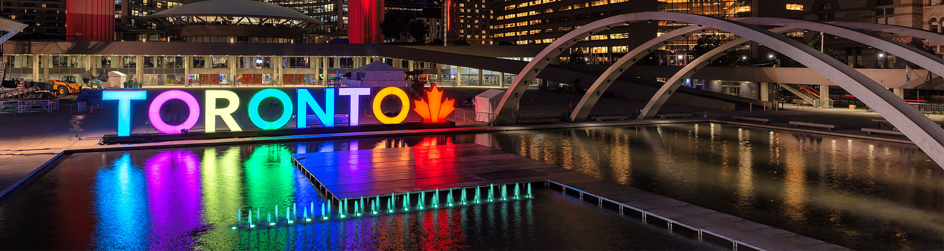 Nathan Phillips Square in Toronto at night