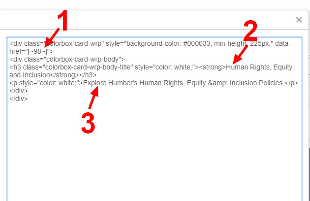 Screenshot of code with important sections indicated by numbers