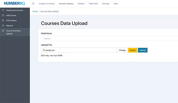 courses data upload