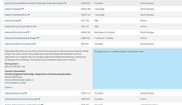 course dropdown