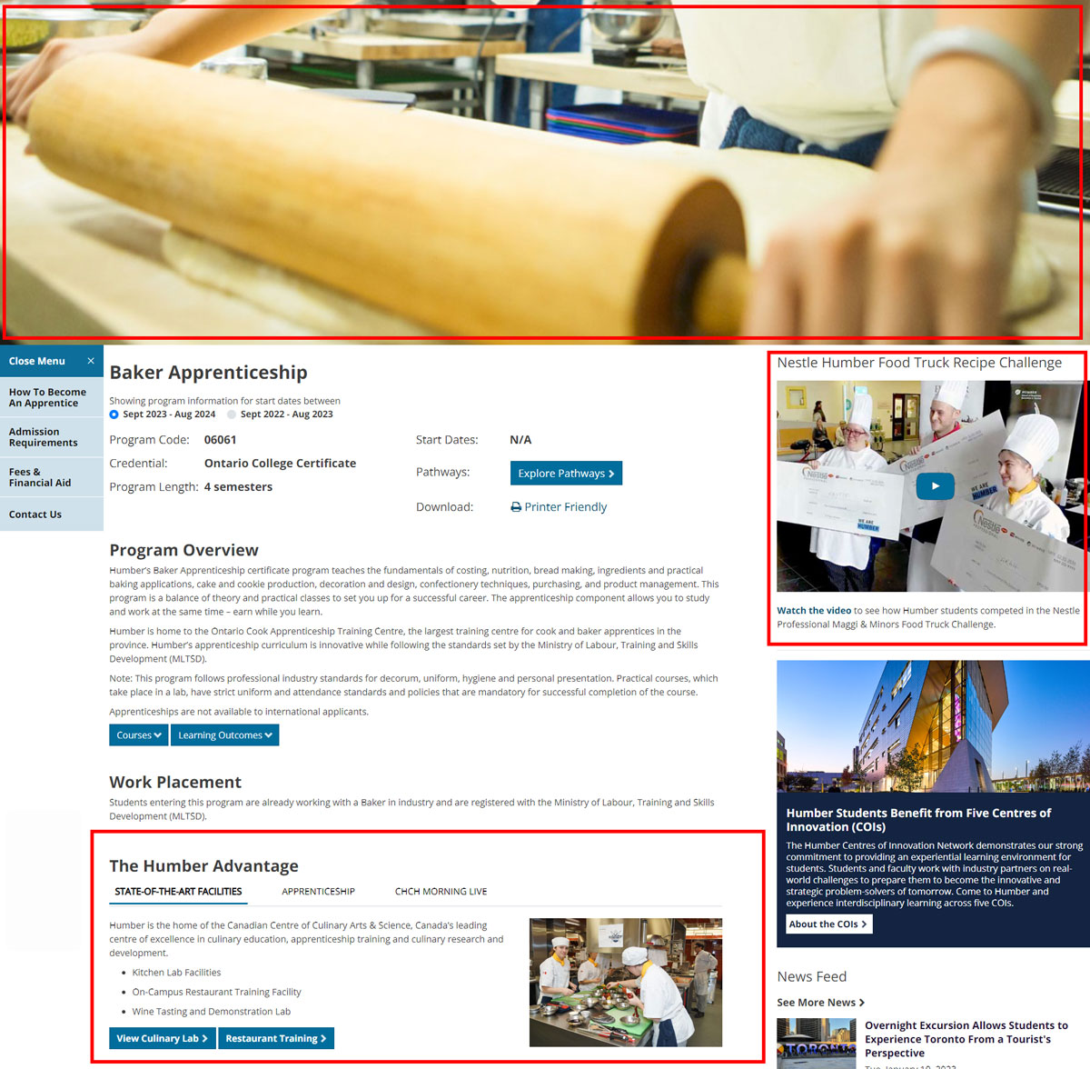 screenshot of baker apprenticeship page