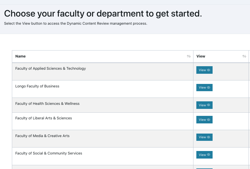 screenshot of faculty listing