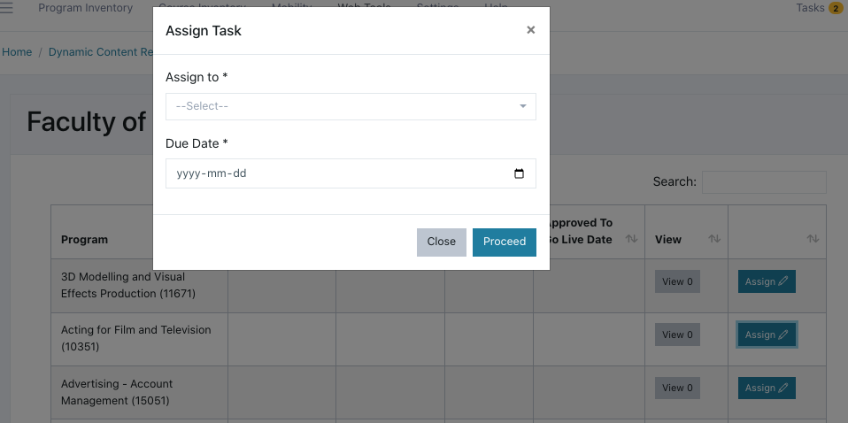 screenshot of assign task window