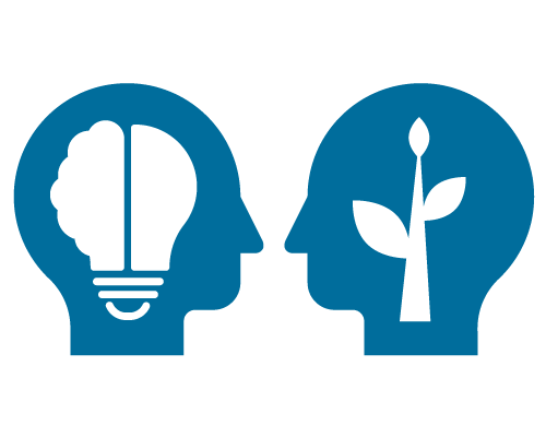 silhouettes of heads one with a brain and lightbulb in it and one with a plant