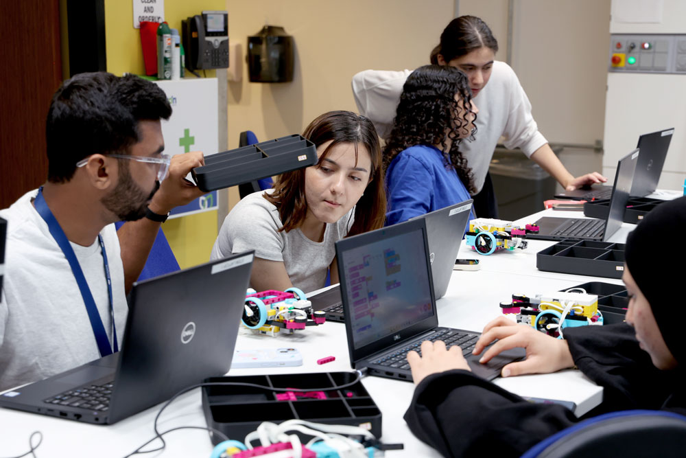 Students working on electronics projects