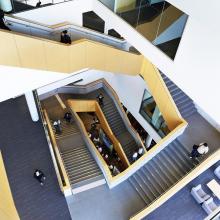 Aerial view looking down into system of stair cases