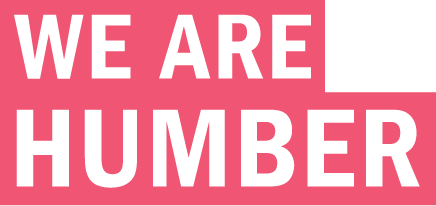 The text WE ARE HUMBER white on watermelon (pink) background