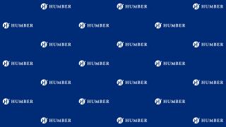 Repeating pattern of Humber logo, white on blue.