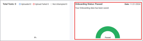 Proctortrack dashboard showing a passed Onboarding Status