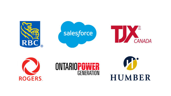 RBC, salesforce, TJX CANADA, ROGERS, ONTARIO POWER GENERATION, HUMBER logos