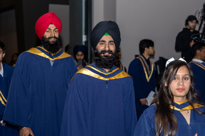 Students in line smiling