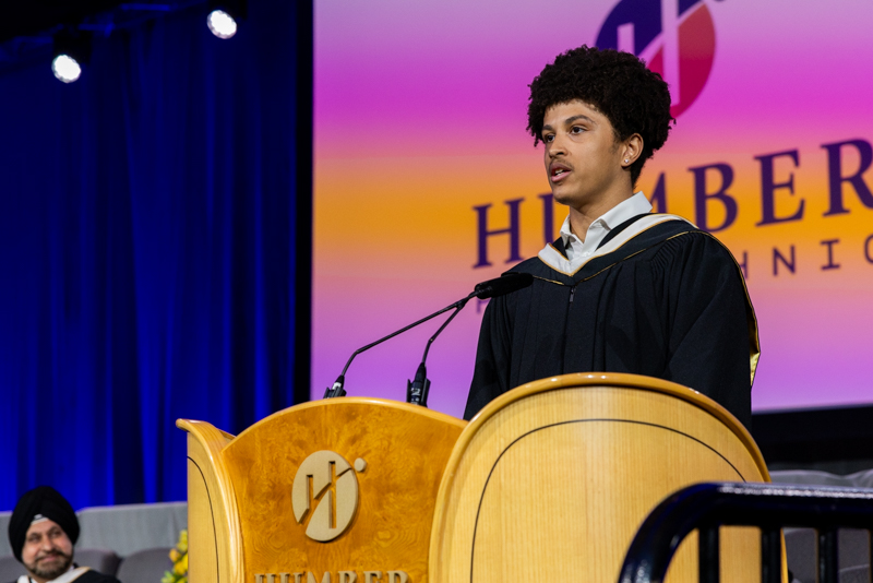 Student speaking on podium