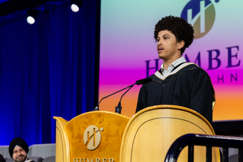 Student speaking on podium