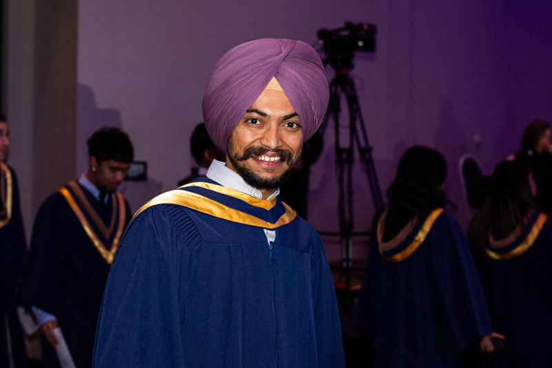 Students in line smiling