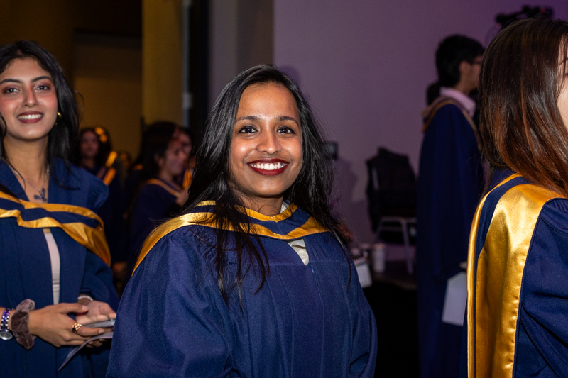 Students in line smiling
