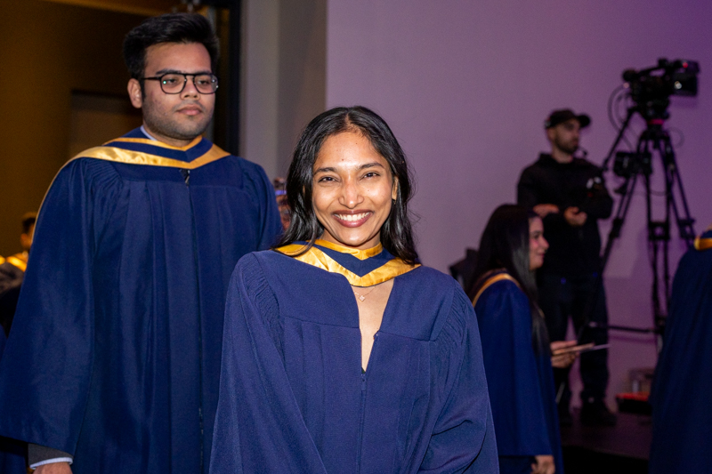 Students in line smiling