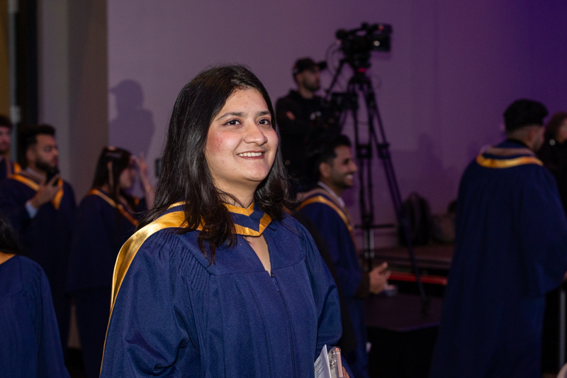 Students in line smiling