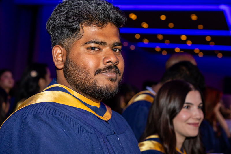 Students looking at camera