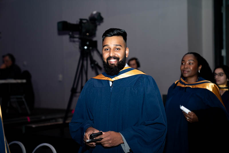 Students smiling in line