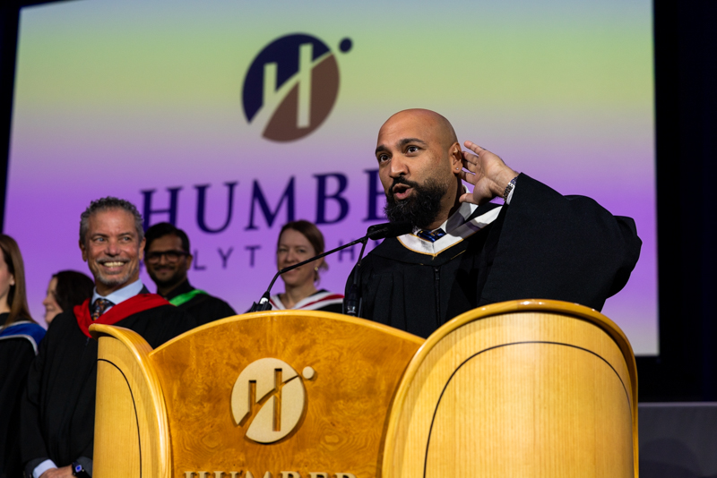 Humber Staff talking on podium
