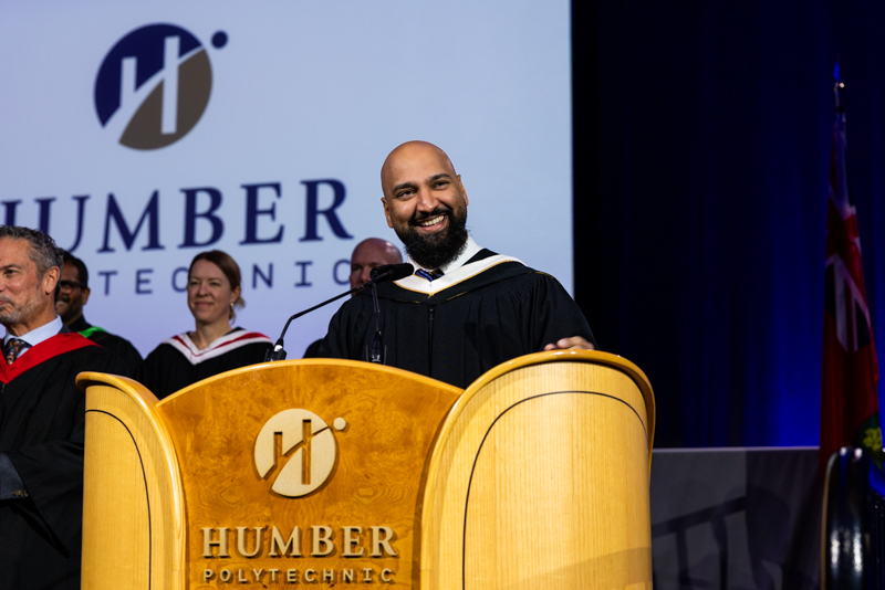 Humber Staff talking on podium